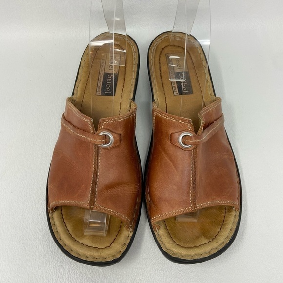 Josef Seibel Brown Leather Slide Block Heel Sandals Shoes Women's size US 9-9.5 - Picture 5 of 14